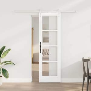 Drzwi przesuwne 61 x 198,5 cm Lite drewno sosnowe i szkło Biały