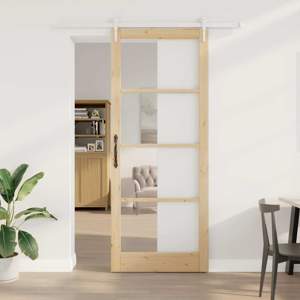 Drzwi przesuwne 93 x 232 cm Lite drewno sosnowe i szkło