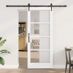 Drzwi przesuwne 83 x 202 cm Lite drewno sosnowe i szkło