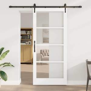 Drzwi przesuwne 93 x 211 cm Lite drewno sosnowe i szkło