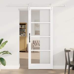 Drzwi przesuwne 83 x 211 cm Lite drewno sosnowe i szkło Biały