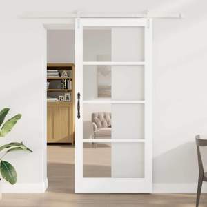 Drzwi przesuwne 93 x 211 cm Lite drewno sosnowe i szkło Biały