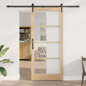 Drzwi przesuwne ORKDAL 93 x 211 cm Lite drewno sosnowe i szkło