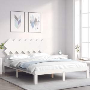 Rama łóżka bez materaca, biała, 140x200 cm, lite drewno sosnowe