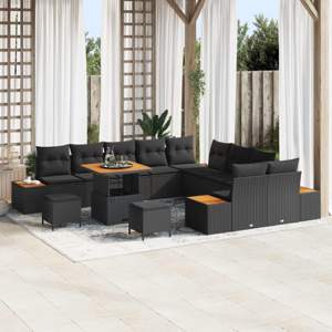Zestaw Sof na Ogród 13 szt. 12-Liczba miejsc Czarny