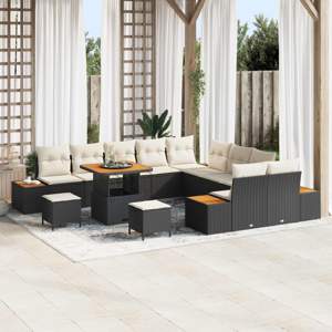 Zestaw Sof na Ogród 13 szt. 12-Liczba miejsc Czarny i kremowy