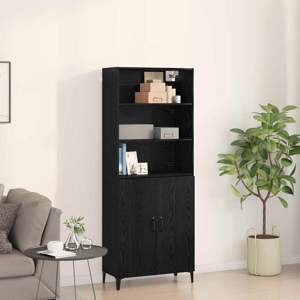 Highboard Czarny Dąb 69,5 x 32,5 x 180 cm Drewno inżynieryjne