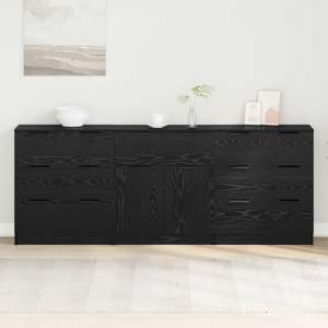 Bufet 3 szt. Czarny Dąb 181 x 30 x 70 cm Drewno inżynieryjne