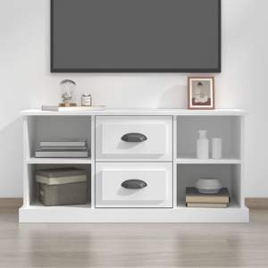 Szafka pod TV, biała, 99,5x35,5x48 cm, materiał drewnopochodny