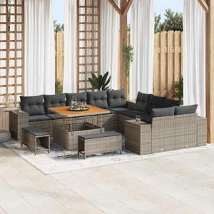 Zestaw Sof na Ogród 13 szt. Szary polirattan