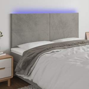 Zagłówek do łóżka z LED, jasnoszary, 160x5x118/128 cm, aksamit