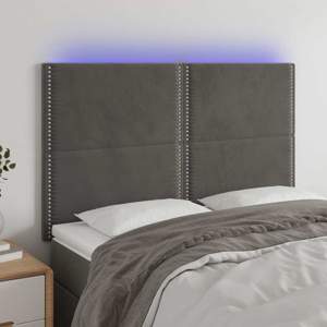 Zagłówek do łóżka z LED, ciemnoszary, 144x5x118/128 cm, aksamit