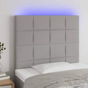 Zagłówek do łóżka z LED, jasnoszary, 100x5x118/128 cm, tkanina