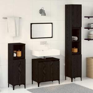 Zestaw mebli łazienkowych 3 szt. Czarny Dąb 30 x 30 x 180 cm