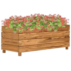 Podwyższona donica 100x40x38 cm, drewno tekowe z odzysku i stal