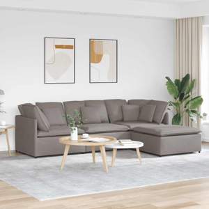 Sofa modułowa z podnóżkiem i poduszkami Tkanina Taupe