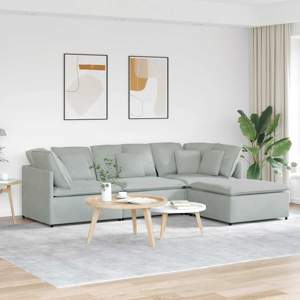 Sofa modułowa z podnóżkiem i poduszkami Velvet Light Grey