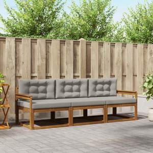 Zestaw sof na zewnątrz 3 szt. Naturalny i Jasny Szary