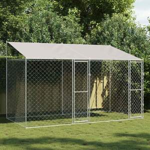 Klatka dla psa z dachem srebrny 400 x 200 x 256 cm Stal i PE