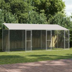 Klatka dla psa z dachem srebrny 600 x 200 x 256 cm Stal i PE