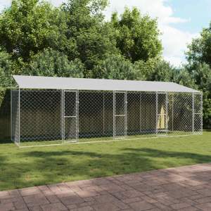 Klatka dla psa z dachem srebrny 800 x 200 x 256 cm Stal i PE