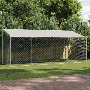 Klatka dla psa z dachem srebrny 600 x 200 x 256 cm Stal i PE