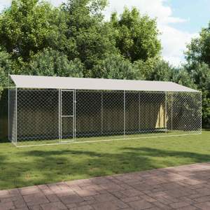 Klatka dla psa z dachem srebrny 800 x 200 x 256 cm Stal i PE