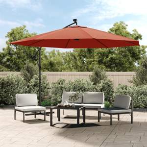 Parasol ogrodowy z LED, wiszący, terakota, 350 cm