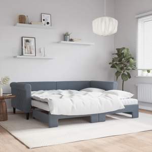 Sofa rozsuwana z materacami, ciemnoszara, 90x190 cm, aksamit