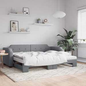 Sofa rozsuwana z materacami, jasnoszara, 90x190 cm, tkanina