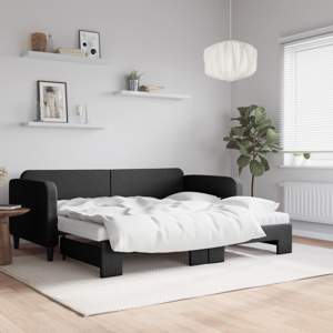Sofa rozsuwana z materacami, czarna, 90x190 cm, tkanina