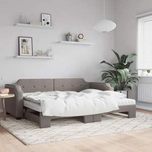 Sofa rozsuwana z materacami, kolor taupe, 90x200 cm, tkanina