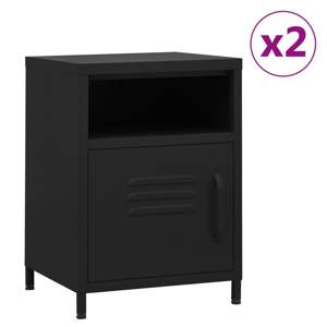 Szafki nocne, 2 szt., czarne, 35x35x51 cm, stalowe