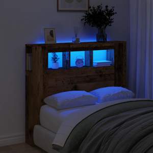 Wezgłowie łóżka z LED, stare drewno, 120x18,5x103,5 cm