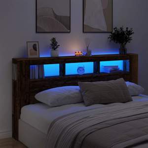 Wezgłowie łóżka z LED, stare drewno, 200x18,5x103,5 cm
