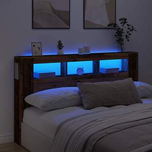 Wezgłowie łóżka z LED, stare drewno, 180x18,5x103,5 cm