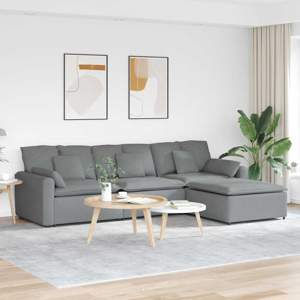 Sofa modułowa z podnóżkiem i poduszkami, jasnoszara