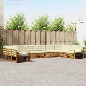 Zestawy sof 10 szt. Naturalny i Kremowy Lite Drewno Akacji