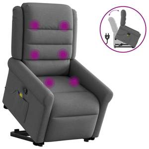 Podnoszony fotel masujący, rozkładany, ciemnoszary, tkanina