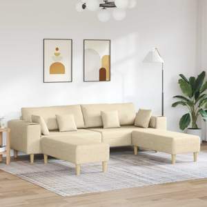 Sofa 3 szt. Kremowy tkanina
