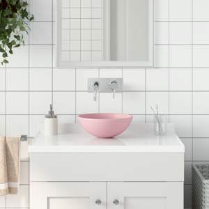 Umywalka łazienkowa, ceramiczna, matowy róż, okrągła