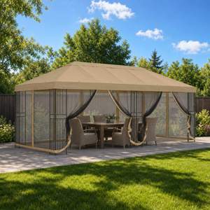 Altana z bokami 6 x 3 m Beżowy Poliester i Stal 190 gsm