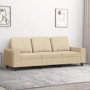 3-osobowa sofa, kremowa, 180 cm, tapicerowana tkaniną