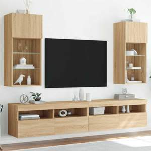 Szafki TV, z LED, 2 szt., dąb sonoma, 40,5x30x90 cm