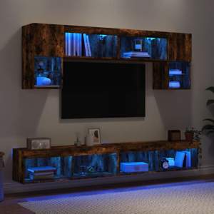 6-częściowy zestaw mebli TV z LED, przydymiony dąb