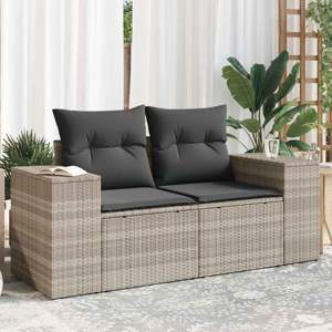 Sofa ogrodowa z poduszkami, 2-osobowa, jasnoszara, polirattan