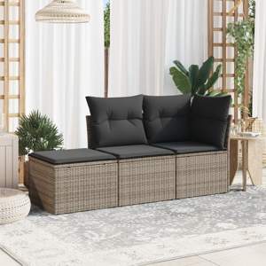 3-częściowa sofa do ogrodu, z poduszkami, szara, polirattanowa
