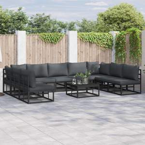 Zestaw Sof na Ogród 10 szt. Czarny Aluminium