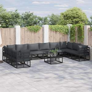 Zestaw Sof na Ogród 10 szt. Czarny Aluminium