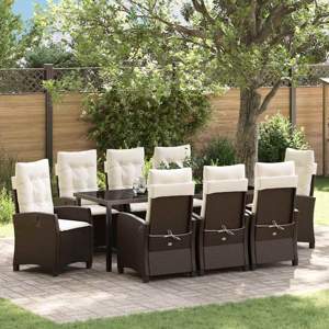 Zestaw do jadalni w ogrodzie 9 szt. Brązowy polirattan